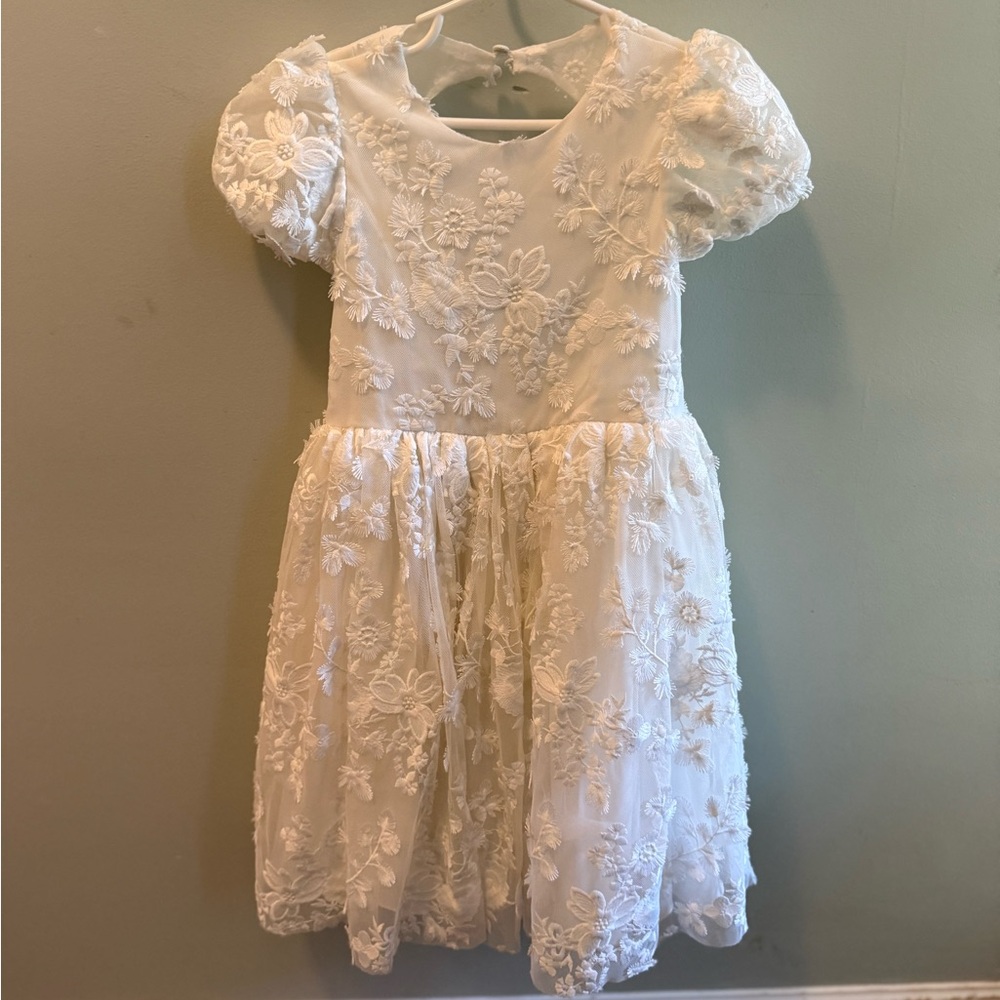 David’s Bridal Elegant White, Puff Sleeve, Lace Dress